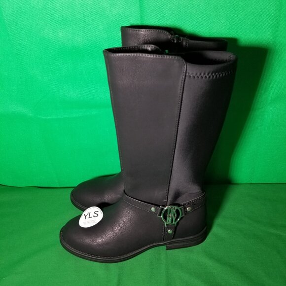 DKNY Logo Black Riding Boots Vegan Leather Size 1 Paddock Jodhpur Field - Picture 2 of 9